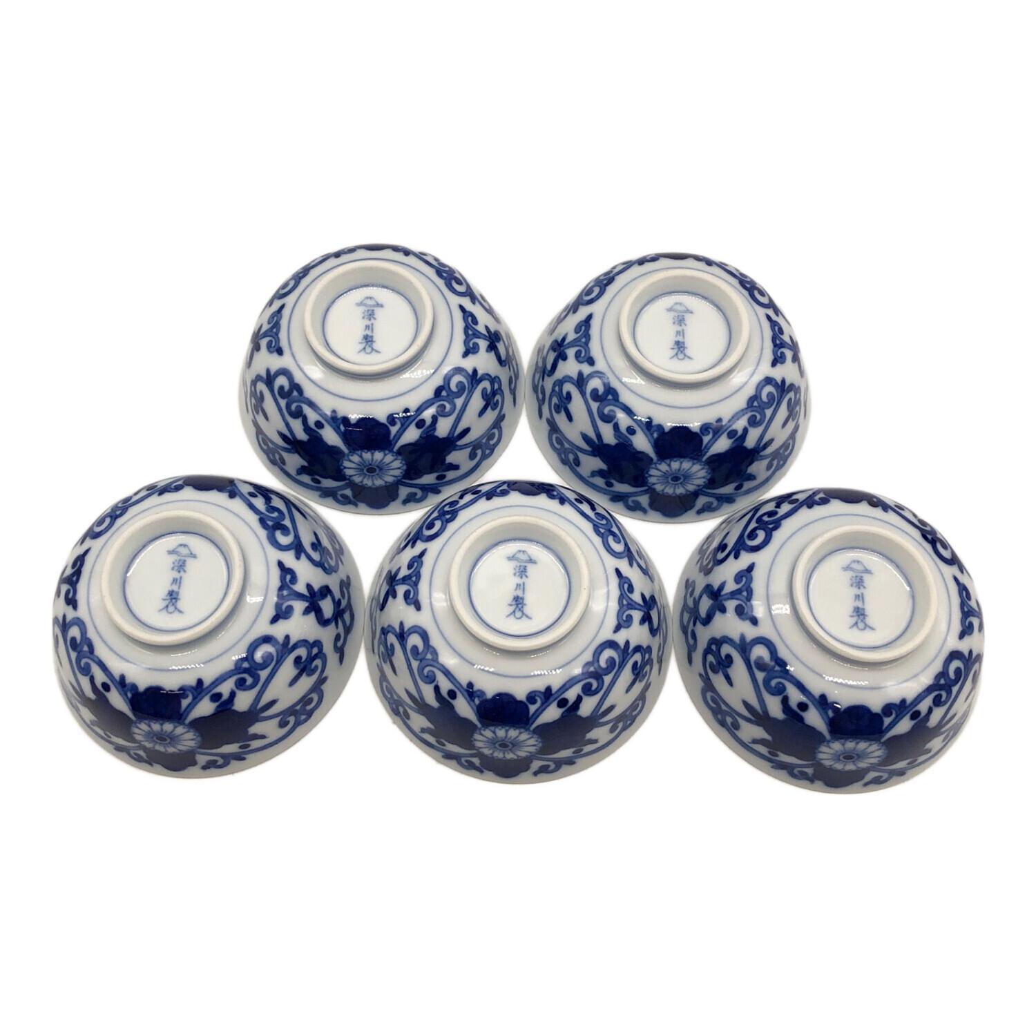 深川製磁 (フカガワセイジ) 茶器揃え 染付菊唐草 急須1・湯呑み5セット