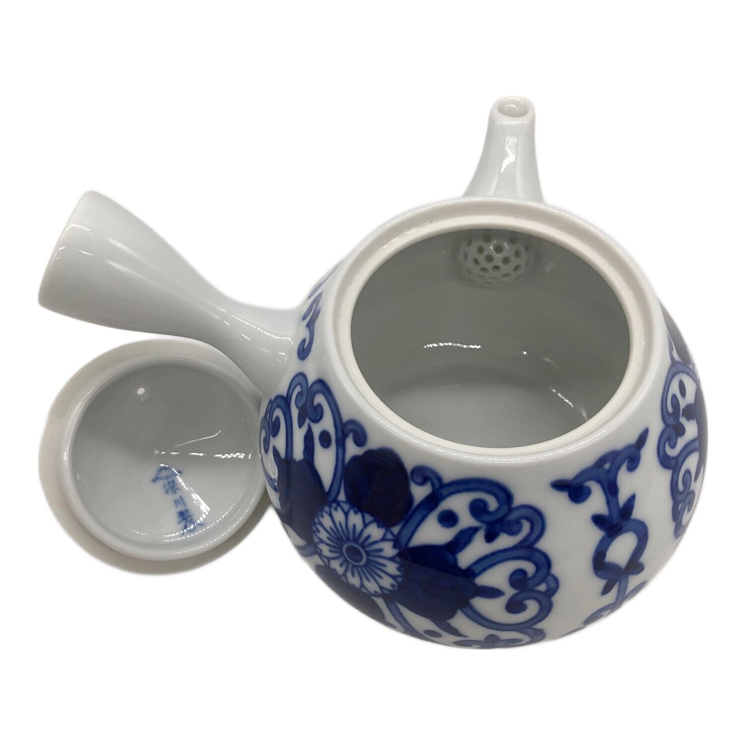 深川製磁 (フカガワセイジ) 茶器揃え 染付菊唐草 急須1・湯呑み5セット