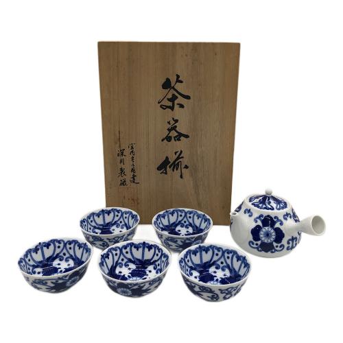 深川製磁 (フカガワセイジ) 茶器揃え 染付菊唐草 急須1・湯呑み5セット