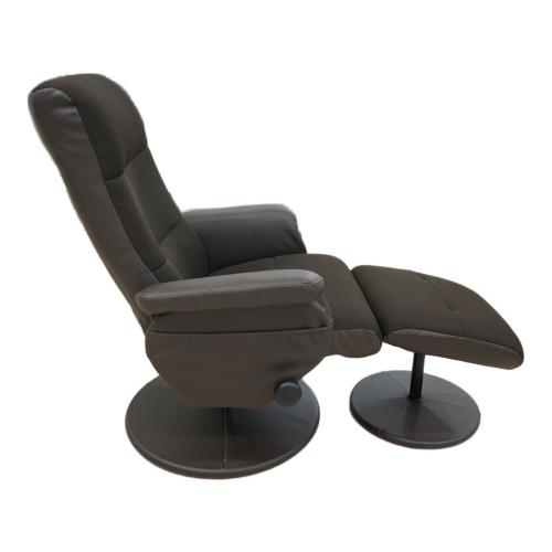リクライニングチェアー ブラウン オットマン付 合皮