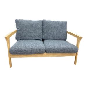 BELLE MAISON (ベルメゾン) 2人掛けソファー ナチュラル×グレー 耐久性にこだわったクッションの木フレーム