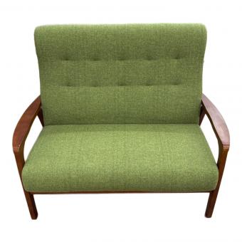 ファブリックソファー ライトグリーン×ブラウン 2人掛け