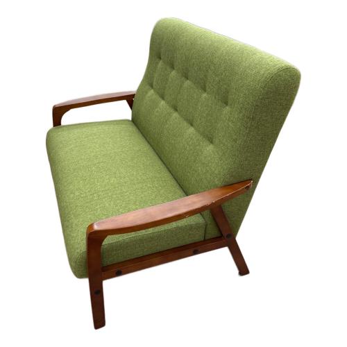 ファブリックソファー ライトグリーン×ブラウン 2人掛け