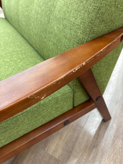 ファブリックソファー ライトグリーン×ブラウン 2人掛け