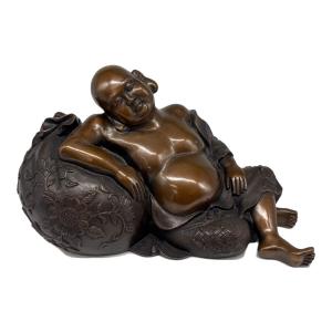 置物 村田 宏 作 高岡銅器 蝋型鋳銅 夢布袋程度A