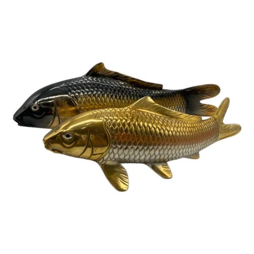 秀正 作 鋳銅 双鯉