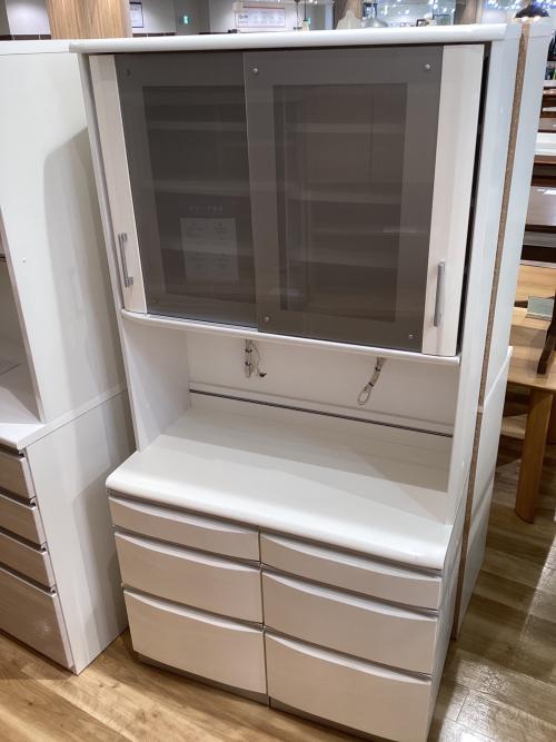 アライブ レンジボード ホワイト  2枚扉 引き出し付き