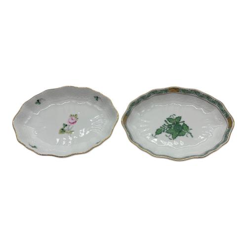 Herend (ヘレンド) スイートディッシュ ▲ アポニーグリーン・ウィーンのバラ 2Pセット