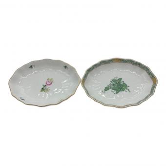Herend (ヘレンド) スイートディッシュ ▲ アポニーグリーン・ウィーンのバラ 2Pセット