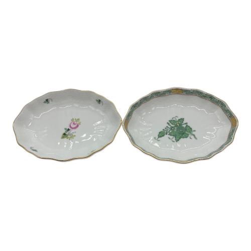 Herend (ヘレンド) スイートディッシュ ▲ アポニーグリーン・ウィーンのバラ 2Pセット
