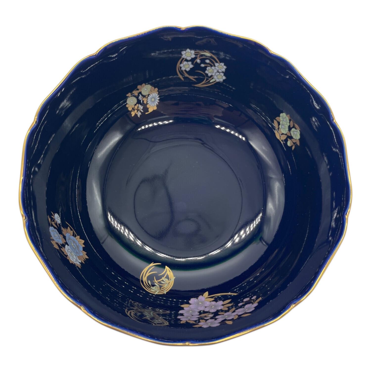 新品未使用】香蘭社ルリ花丸紋深鉢紺色皿