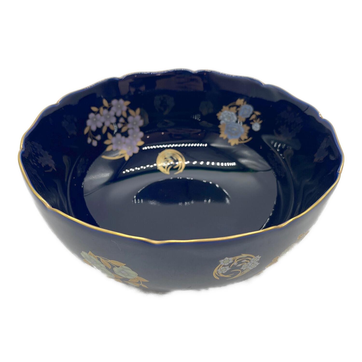 新品未使用】香蘭社ルリ花丸紋深鉢紺色皿