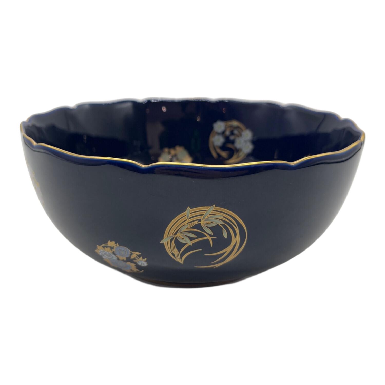 新品未使用】香蘭社ルリ花丸紋深鉢紺色皿