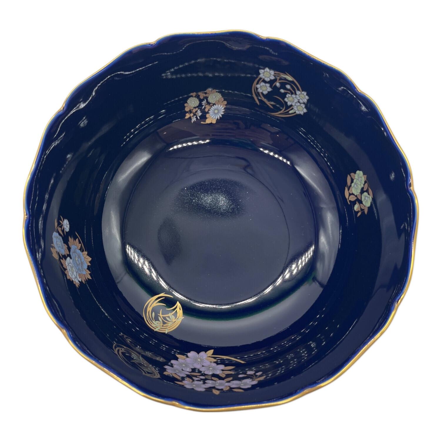 新品未使用】香蘭社ルリ花丸紋深鉢紺色皿