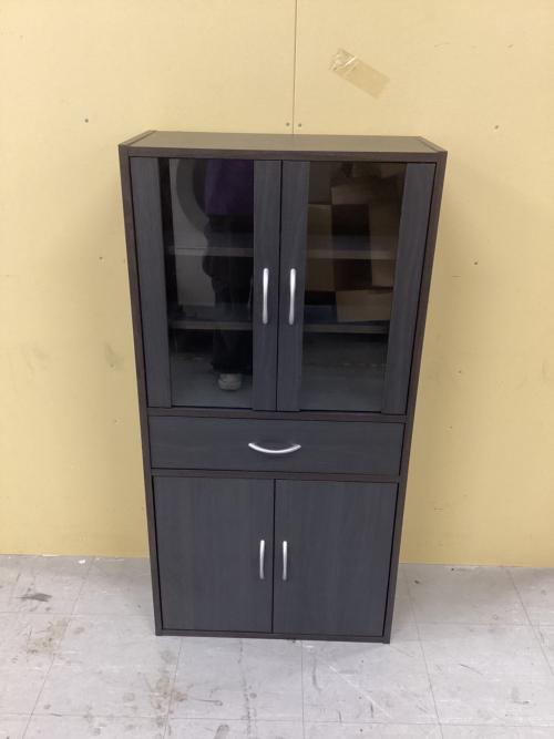 YAMAZEN (ヤマゼン) ミニ食器棚 ブラウン 幅60cm 奥行29cm 高さ120cm 2枚扉 引出付き CCB-1260