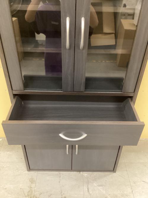 YAMAZEN (ヤマゼン) ミニ食器棚 ブラウン 幅60cm 奥行29cm 高さ120cm 2枚扉 引出付き CCB-1260