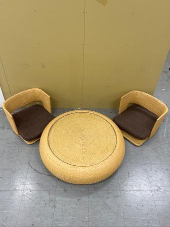 ASPLUND (アスプルンド) ローテーブル・座椅子セット ベージュ 3点セット 天板ガラス COCON LOW TABLE 幅:約90㎝