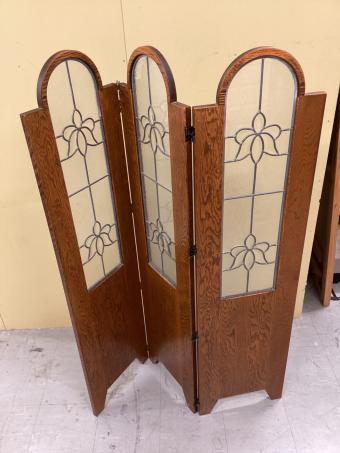 三越家具 (ミツコシカグ) ステンドグラススクリーン ブラウン 3連 オーク材 Brugge