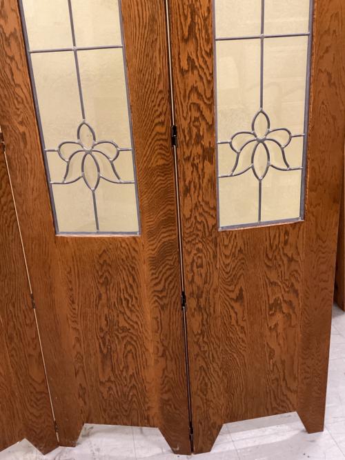 三越家具 (ミツコシカグ) ステンドグラススクリーン ブラウン 3連 オーク材 Brugge