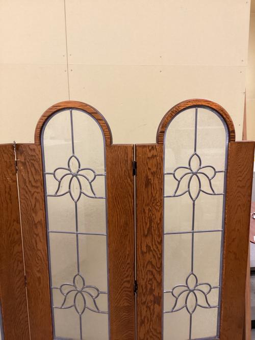 三越家具 (ミツコシカグ) ステンドグラススクリーン ブラウン 3連 オーク材 Brugge