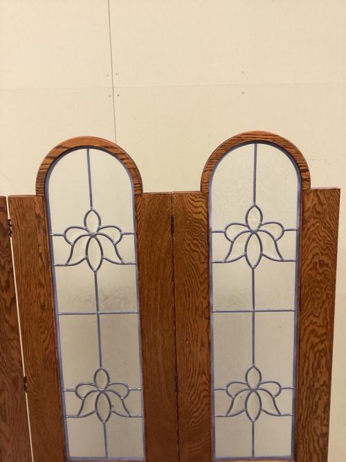 三越家具 (ミツコシカグ) ステンドグラススクリーン ブラウン 3連 オーク材 Brugge