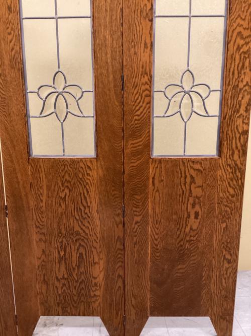 三越家具 (ミツコシカグ) ステンドグラススクリーン ブラウン 3連 オーク材 Brugge