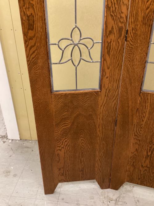 三越家具 (ミツコシカグ) ステンドグラススクリーン ブラウン 3連 オーク材 Brugge