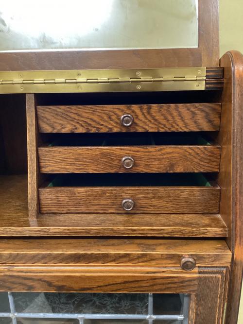 三越家具 (ミツコシカグ) ライティングビューロー ブラウン 幅45/高98/奥25 鏡付 オーク材 Brugge