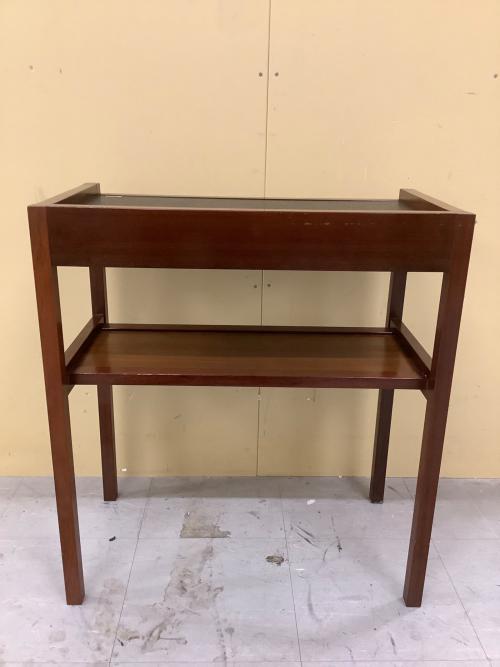 カリモク サイドテーブル ブラック×ブラウン 2段 木製