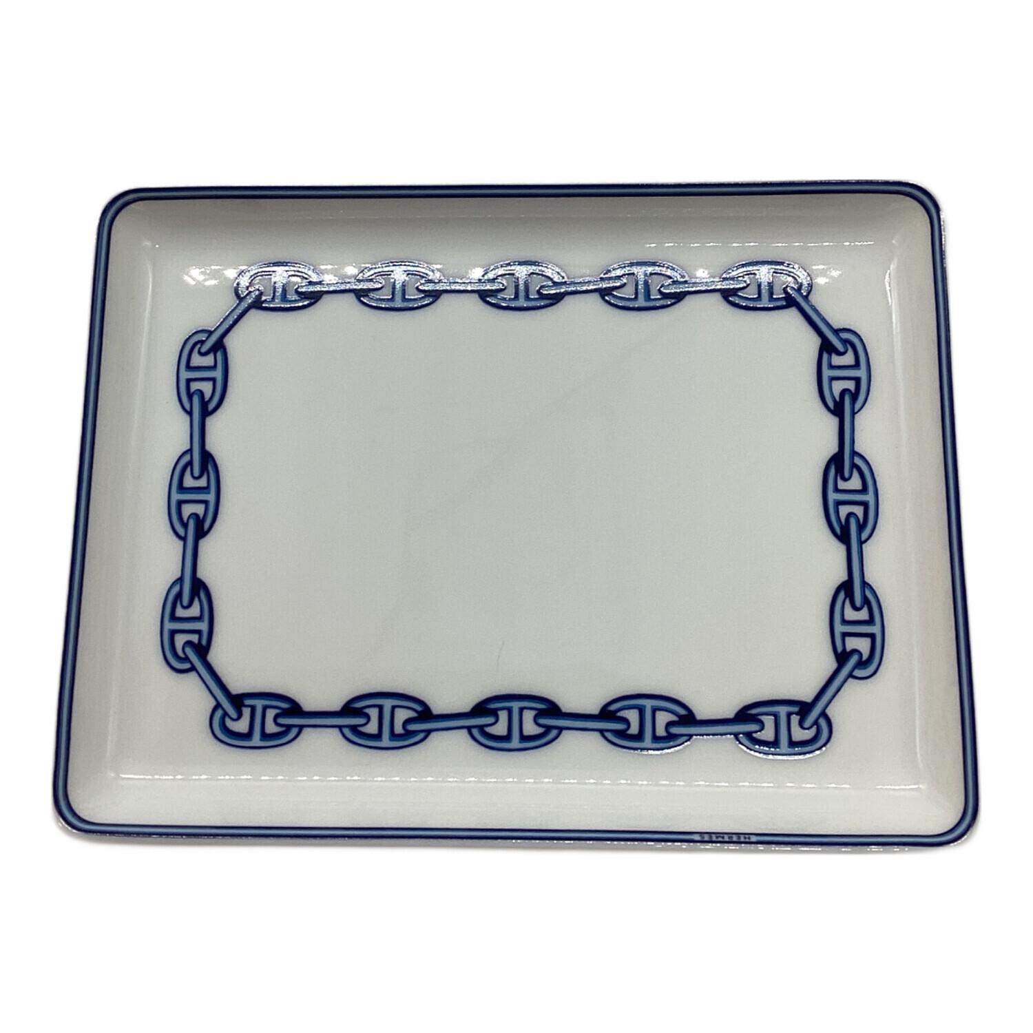 HERMES エルメス シェーヌダンクルスクエア　プレート HERMES (エルメス) スクエアプレート ホワイト×ブルー 16CM