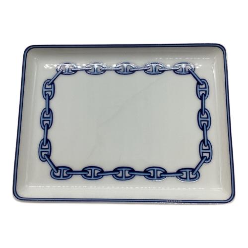 HERMES (エルメス) スクエアプレート ホワイト×ブルー 16CM シェーヌダンクル