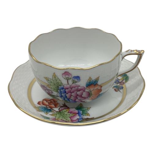 Herend (ヘレンド) カップ&ソーサー ホワイト×マルチカラー ヴィクトリアゴールド