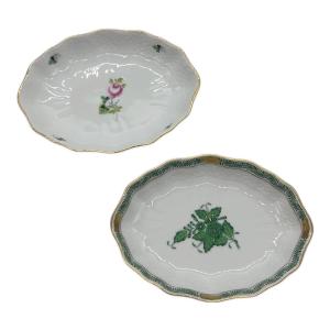 Herend (ヘレンド) オーバルディッシュ アポニーグリーン・ウィーンの薔薇