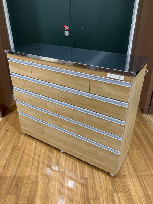 昇光家具 キッチンチェスト 300 幅:約120.5cm 高さ:約101cm  奥行:約43.5cm ナチュラル×シルバー