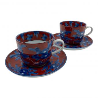 源右衛門窯 (ゲンエモンガマ) カップ&ソーサー　赤濃牡丹絵