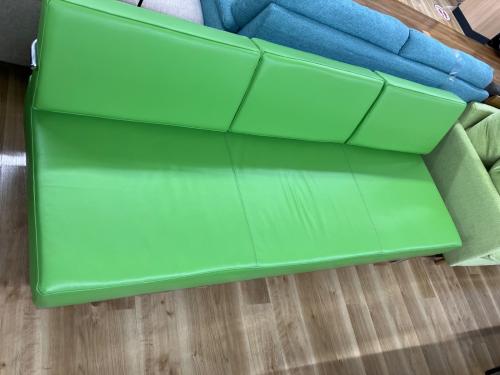 ベンチソファー 黄緑 228 3人掛け 合皮