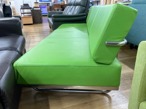 ベンチソファー 黄緑 228 3人掛け 合皮