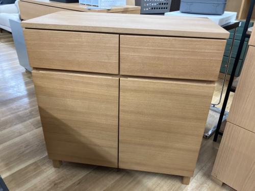 無印良品 (ムジルシリョウヒン) キャビネット ナチュラル 15 2枚扉 引出付き タモ材