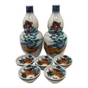 九谷焼 (クタニヤキ) 酒器揃 做古九谷手花鳥絵