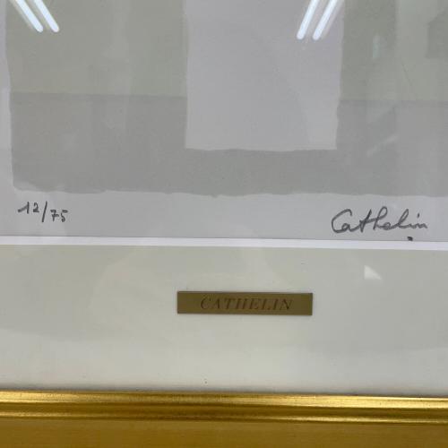 絵画 CATHELIN 『ピンクと赤の百日草』