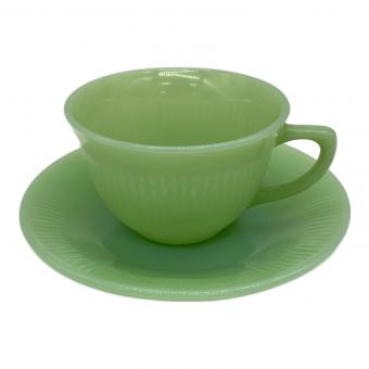 Fire King (ファイヤーキング) カップ&ソーサー 刻印薄スレ有 アーチ刻印 キズ有 グリーン ジェダイ 50年代