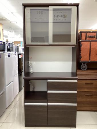 松田家具 レンジボード ダークブラウン スライド扉