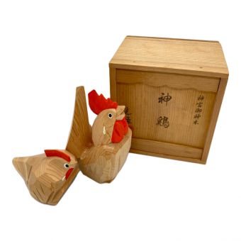 村上光璋作 夫婦神鶏 神宮御神木 一刀彫