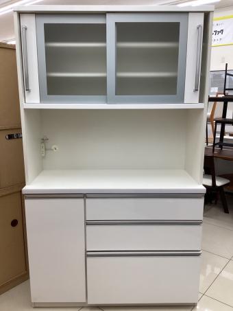 松田家具 レンジボード ホワイト 2枚スライド扉