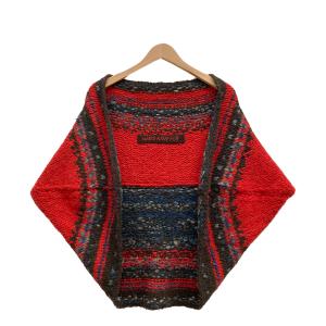 hand knitted 手編み カシミヤ ブレンド ウール ハンド ニット ストール風ベストポンチョ レディース SIZE Free レッド