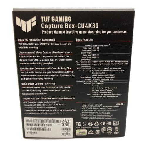 ASUS (エイスース) ゲームキャプチャーボード TUF GAMING CAPTURE BOX CU4K30