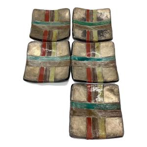 魯山人写 美食道楽 和食器揃 祥山　色絵銀彩糸巻文四方皿