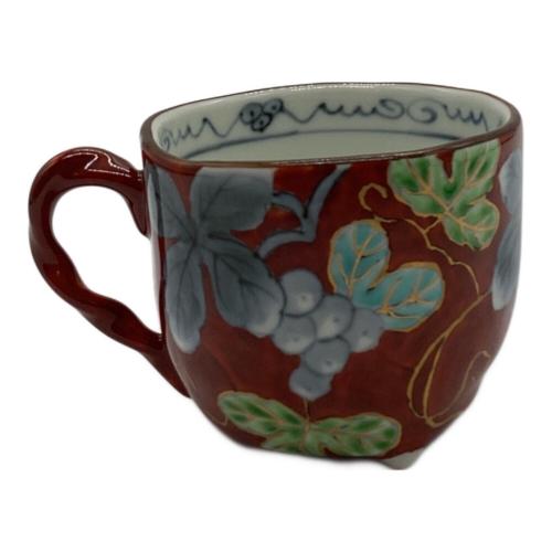 有田焼 (アリタヤキ) 三つ足カップ&ソーサー 福泉窯 染錦ぶどう絵