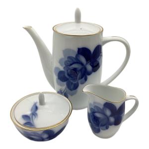 大倉陶園 (オオクラトウエン) 廃盤品 コーヒーポット/クリーマー/シュガーポット 金彩 ブルーローズ 3点セット 未使用品