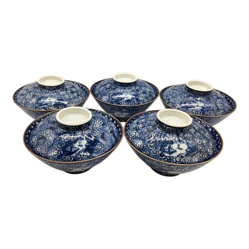 京焼 清水焼 加藤利昌 染付梅小紋散水 飯茶碗 5客セット
